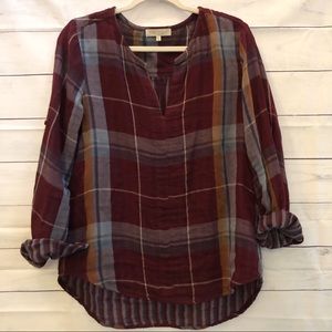 Plaid SIDE STITCH fall top high-low Medium stripes